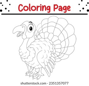 Turkey Coloring page for kids. Happy farm animal coloring book.