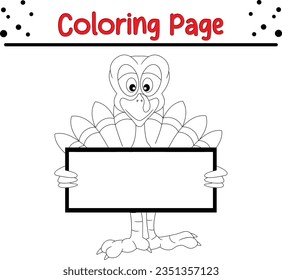 Turkey Coloring page for kids. Happy farm animal coloring book.