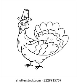 Turkey Coloring Page Thanksgiving day. Isolated Vector Illustration. Elements for coloring, printing, design illustrations in the style of outline