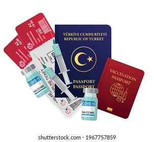 Turkey concept. Vaccination passport. Travel concept passport with flat color vector illustration.