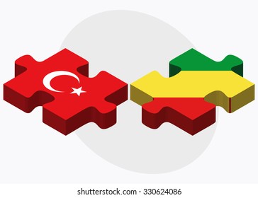Turkey and Congo Flags in puzzle isolated on white background