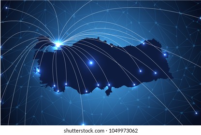 turkey connected around the world with the technology infrastructure. Blue technology line background. vector illustration. EPS 10