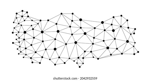 Turkey connected dots map. Vector map of Turkey polygonal style.