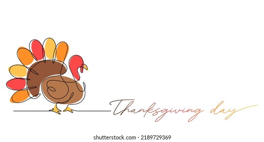 turkey in continuous line drawing style vector illustration with thanksgiving day text for celebrate harvesting festival