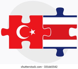 Turkey and Costa Rica Flags in puzzle isolated on white background