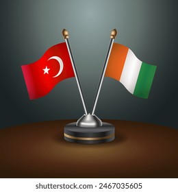 Turkey and Cote D'Ivoire table flags relation with gradient backgrund. Vector Illustration