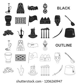 Turkey country black icons in set collection for design.Travel and attractions vector symbol stock web illustration.
