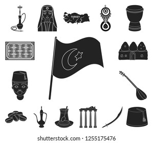 Turkey country black icons in set collection for design.Travel and attractions vector symbol stock web illustration.