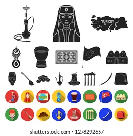 Turkey country black,flat icons in set collection for design.Travel and attractions vector symbol stock web illustration.