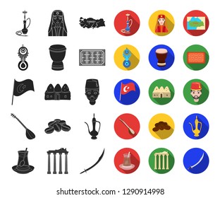 Turkey country black,flat icons in set collection for design.Travel and attractions vector symbol stock web illustration.