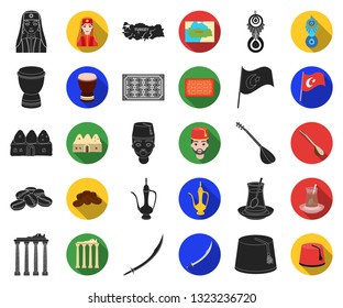 Turkey country black,flat icons in set collection for design.Travel and attractions vector symbol stock web illustration.