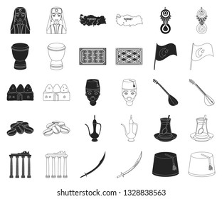 Turkey country black,outline icons in set collection for design.Travel and attractions vector symbol stock web illustration.