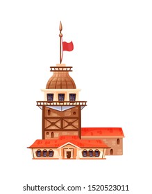 Turkey country building landmarks. Famous landmark Galata tower in Istanbul. Christ tower historical turkish landmark. Travel concept for Asia cartoon vector illustration