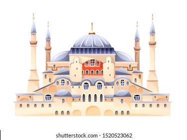 Turkey country buildings landmarks. Saint Sophie Cathedral Byzantine art monument. Istanbul travel destinations. Travel concept for Asia cartoon vector illustration