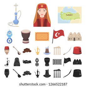 Turkey country cartoon, black icons in set collection for design.Travel and attractions vector symbol stock web illustration.