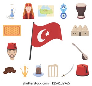 Turkey country cartoon icons in set collection for design.Travel and attractions vector symbol stock web illustration.