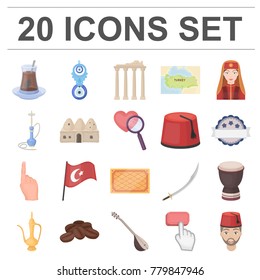 Turkey country cartoon icons in set collection for design.Travel and attractions vector symbol stock web illustration.
