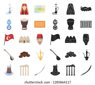 Turkey country cartoon,black icons in set collection for design.Travel and attractions vector symbol stock web illustration.