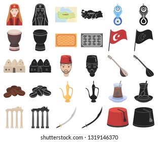 Turkey country cartoon,black icons in set collection for design.Travel and attractions vector symbol stock web illustration.