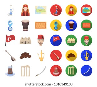 Turkey country cartoon,flat icons in set collection for design.Travel and attractions vector symbol stock web illustration.