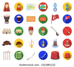 Turkey country cartoon,flat icons in set collection for design.Travel and attractions vector symbol stock web illustration.