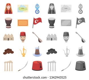 Turkey country cartoon,mono icons in set collection for design.Travel and attractions vector symbol stock web illustration.