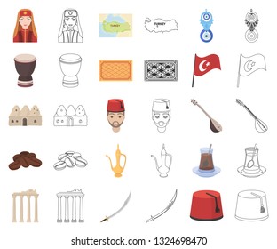 Turkey country cartoon,outline icons in set collection for design.Travel and attractions vector symbol stock web illustration.