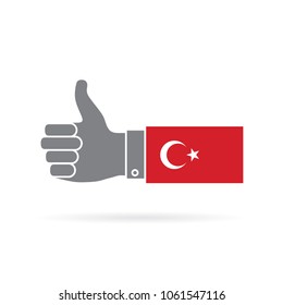 Turkey country flag thumbs up vector icon
