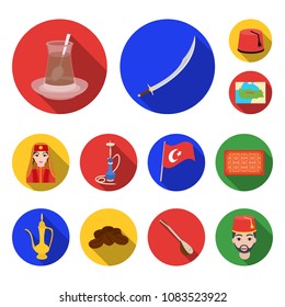 Turkey country flat icons in set collection for design.Travel and attractions vector symbol stock web illustration.