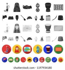 Turkey country flat icons in set collection for design.Travel and attractions vector symbol stock web illustration.