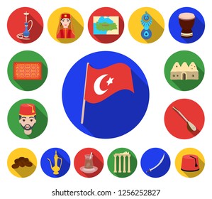 Turkey country flat icons in set collection for design.Travel and attractions vector symbol stock web illustration.