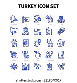 Turkey Country Line Icon Set. 