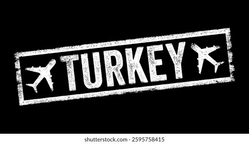 Turkey - a country located at the crossroads of Europe and Asia, bordered by eight countries and surrounded by three seas, text emblem stamp with airplane
