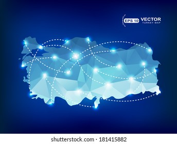 Turkey country map polygonal with spot lights places