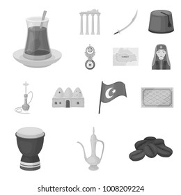 Turkey country monochrome icons in set collection for design.Travel and attractions vector symbol stock web illustration.