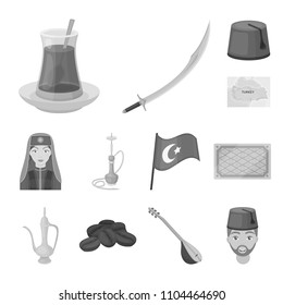 Turkey country monochrome icons in set collection for design.Travel and attractions vector symbol stock web illustration.