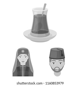 Turkey country monochrome icons in set collection for design.Travel and attractions vector symbol stock web illustration.