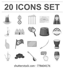 Turkey country monochrome icons in set collection for design.Travel and attractions vector symbol stock web illustration.