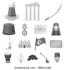 Turkey country monochrome icons in set collection for design.Travel and attractions vector symbol stock web illustration.