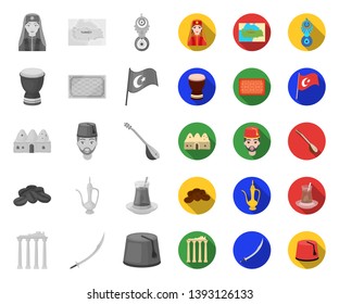 Turkey country mono,flat icons in set collection for design.Travel and attractions vector symbol stock web illustration.