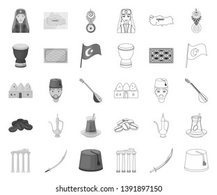 Turkey country mono,outline icons in set collection for design.Travel and attractions vector symbol stock web illustration.