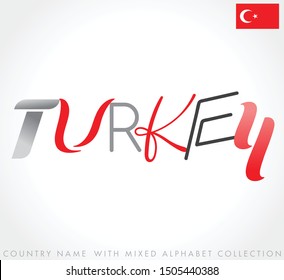 Turkey : Country name with mixed alphabets isolated on white background : Vector Illustration