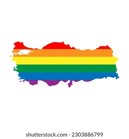 Turkey country silhouette. Country map silhouette in rainbow colors of LGBT flag.