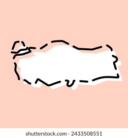 In: Turkey Country Simplified Map. Weiße Silhouette mit schwarzer gebrochener Kontur auf rosa Hintergrund. Einfaches Vektorsymbol