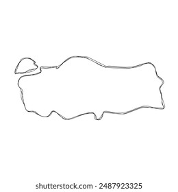 Turkey country simplified map.Thin triple pencil sketch outline isolated on white background. Simple vector icon