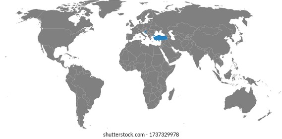 Turkey, Croatia countries isolated on world map. Light gray background. Business concepts, political, economic, trade and transport relations.