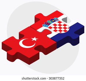 Turkey and Croatia Flags in puzzle isolated on white background