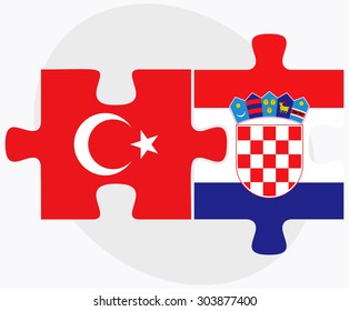Turkey and Croatia Flags in puzzle isolated on white background