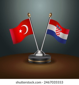 Turkey and Croatia table flags relation with gradient backgrund. Vector Illustration