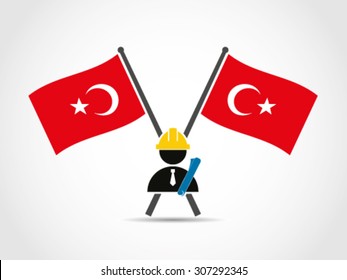 Turkey Crossed Flags Emblem Architecture